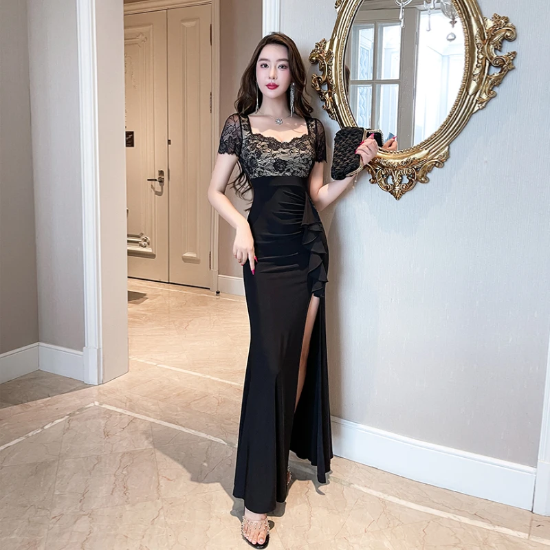 晚会包臀蕾丝连衣裙黑色修身显瘦裙纯欲高端感气质遮肚子轻奢裙