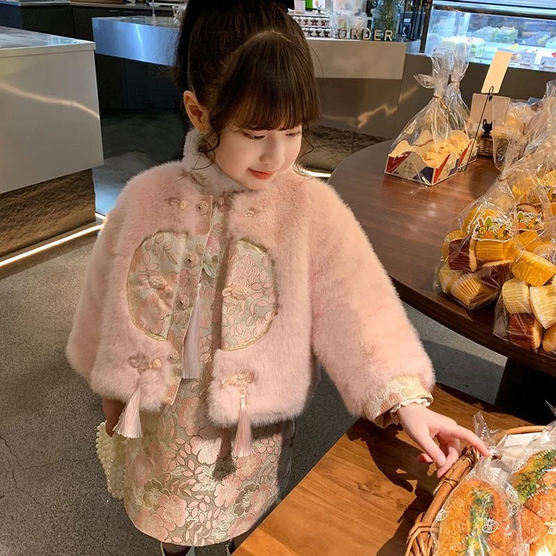 新款唐装冬装夹棉加厚外套汉服儿童套装过年喜气新年拜年服