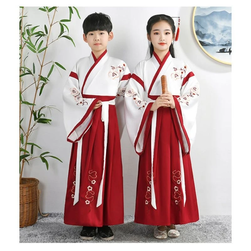 儿童汉服男童国学服女童秋冬新款古装襦裙小学生汉服三字经演出服
