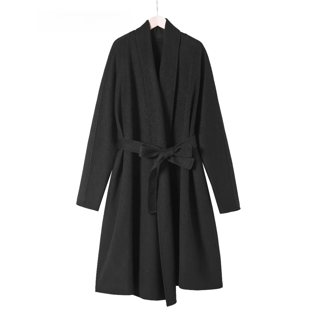 【轻奢】潮流百搭韩版气质休闲长款腰带毛呢外套女HD99216双面呢