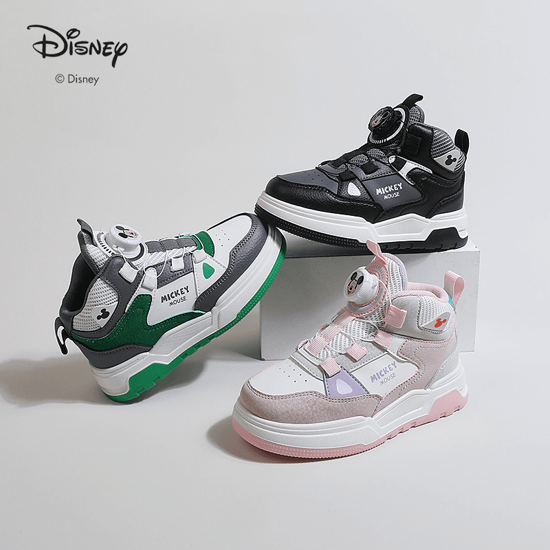 【高帮旋钮】迪士尼秋冬儿童洋气板鞋旋钮扣透气运动鞋DS3486866