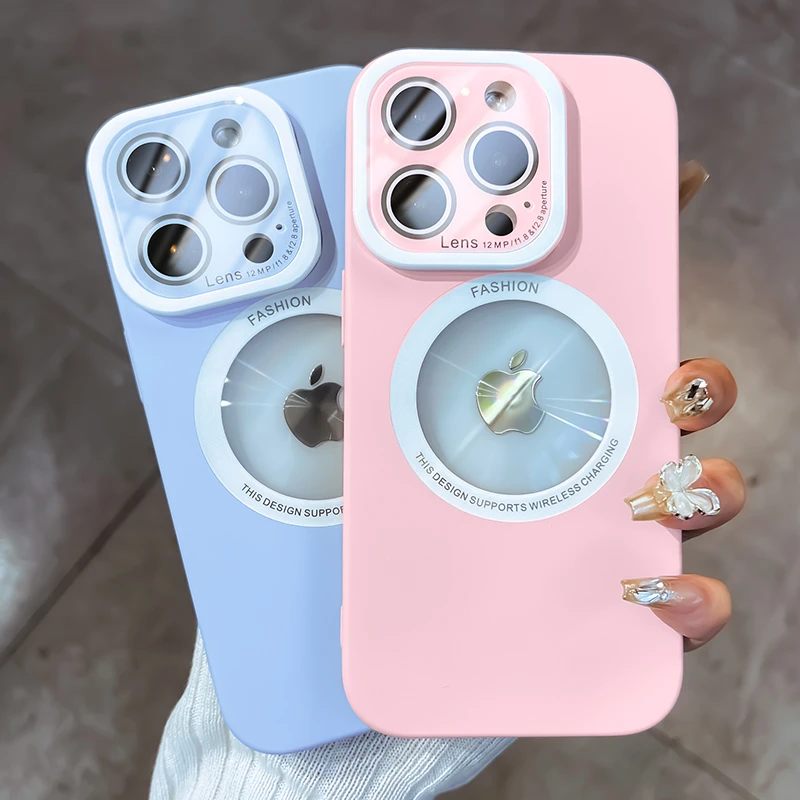 苹果15手机壳iphone14/13女生12甜美镜头支架磁吸液态硅胶爆款ins