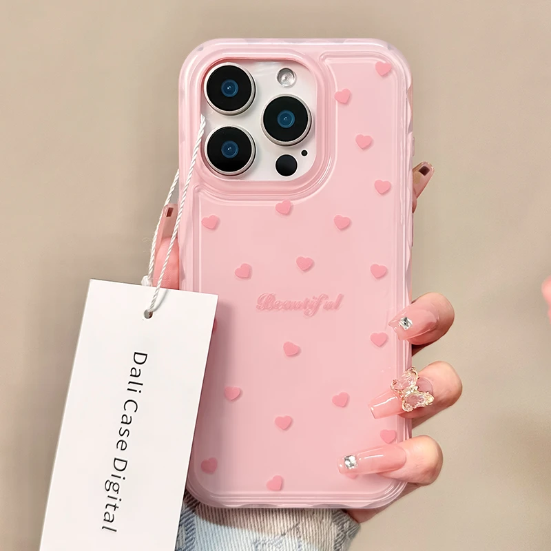 ins简约纯色爱心苹果15手机壳iphone14新款全包13p女生爆款小众新