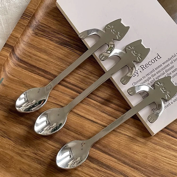 可爱勺子卡通猫咪咖啡勺不锈钢搅拌悬挂ins高颜值迷你甜品勺创意