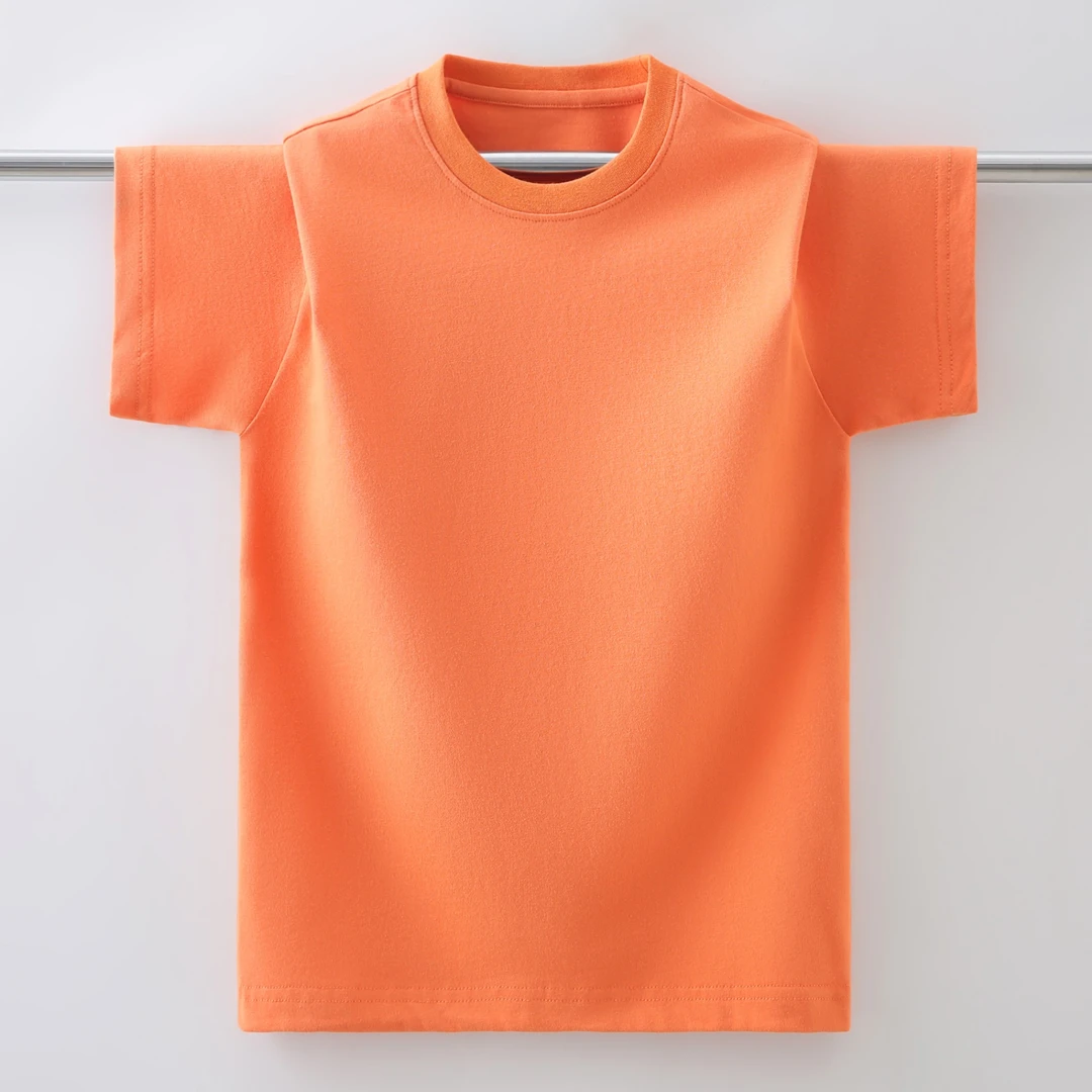 儿童上衣打底衫男童纯棉夏季纯色圆领清新吸汗套头洋气帅气大童