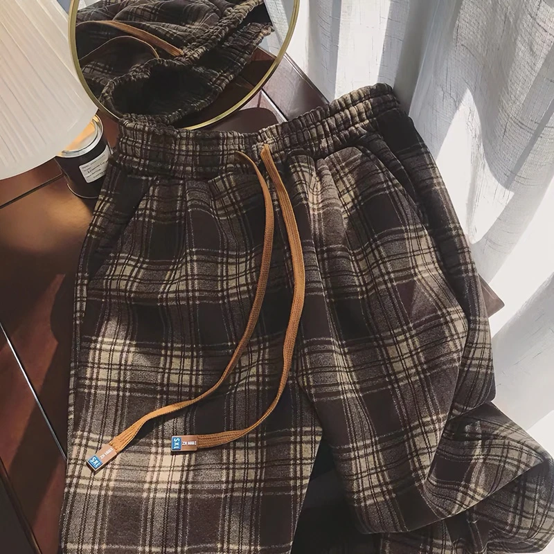 2025秋冬毛呢格子裤 显瘦洋气百搭女士格子裤 复古休闲格子裤