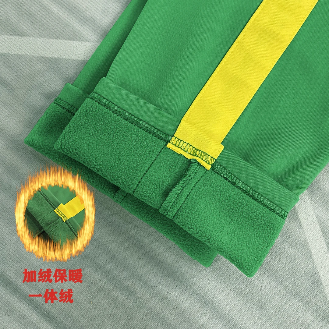 黄宽条绿色加绒初高中休闲裤运动裤小学生高腰宽松通用冬季校服裤