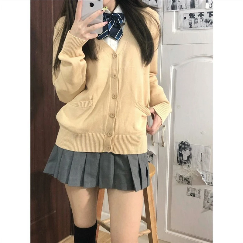 jk外套毛衣女秋冬日系制服叠穿校供感学院风上衣长袖宽松针织开衫