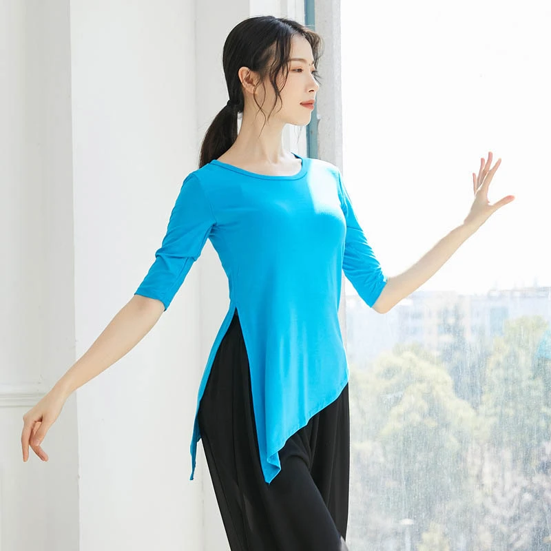 舞蹈练功服上衣女莫代尔中袖现代舞练功形体服不规则古典舞中国舞