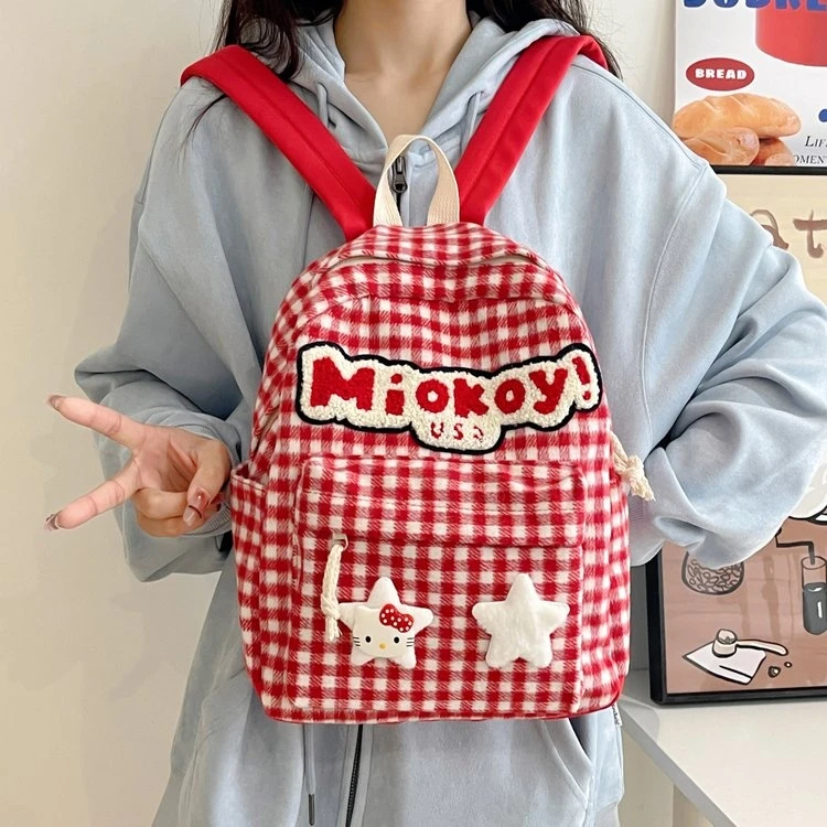 KT复古小众格子双肩包ins风百搭格子双肩包简约清新棋盘格双肩背