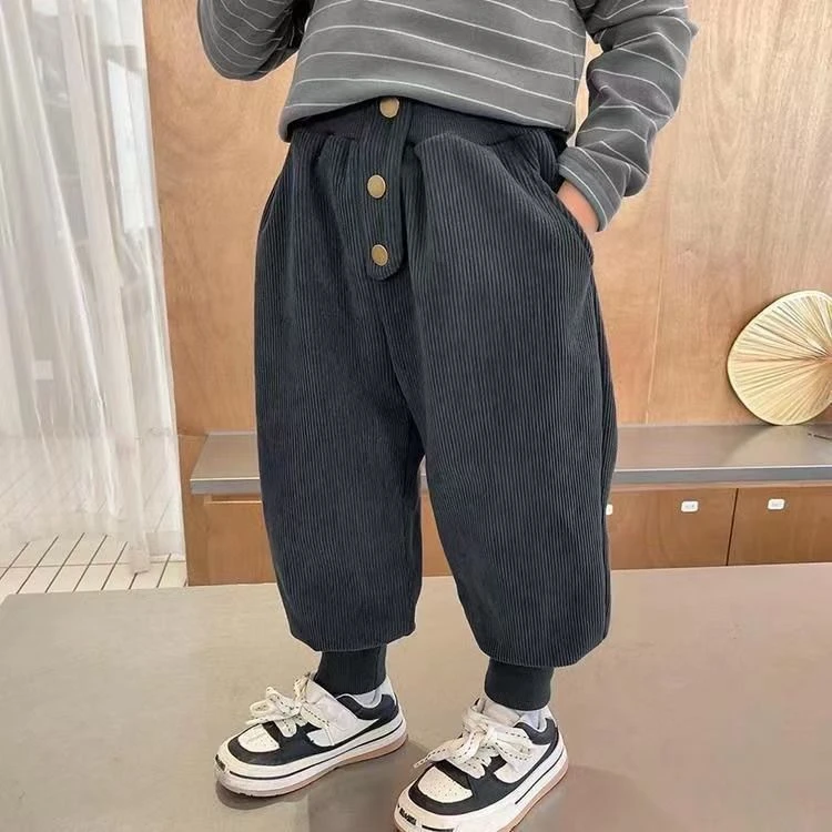 男童灯芯绒加绒裤子新秋冬款加厚宝宝中小童保暖长裤一体绒休闲裤
