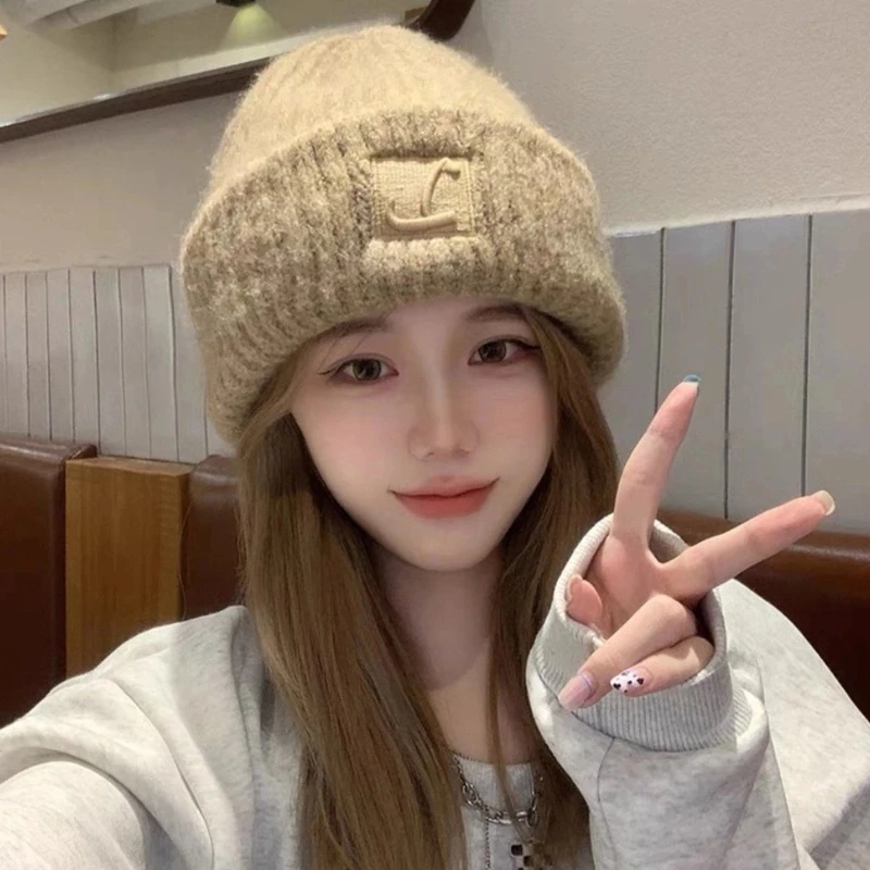 大头围粗毛线帽子女秋冬宽松保暖堆堆帽冷帽打脸显脸小针织护耳帽
