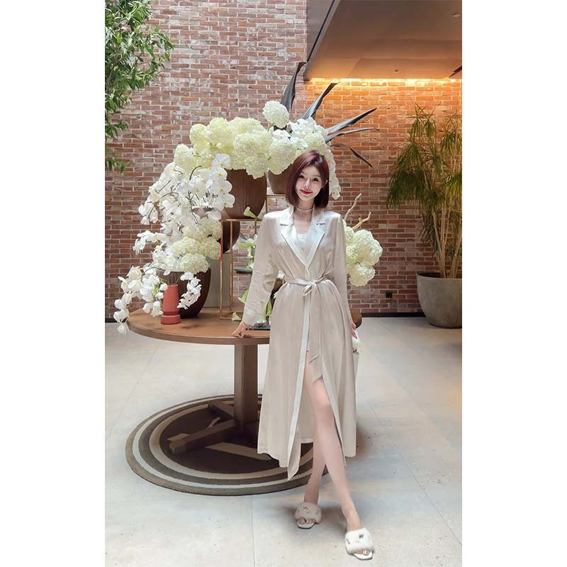 DIMDEVL LUXURY 气质轻奢法式显瘦名媛复古长款长袖拼领醋酸睡袍