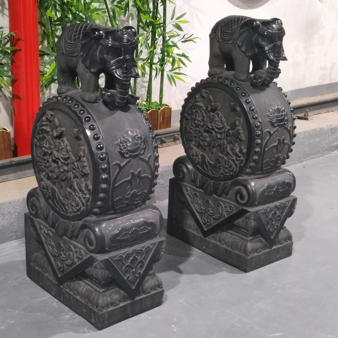 庭院摆件,青石复古小象抱鼓,手工雕刻古朴大方包邮不含卸货和摆放