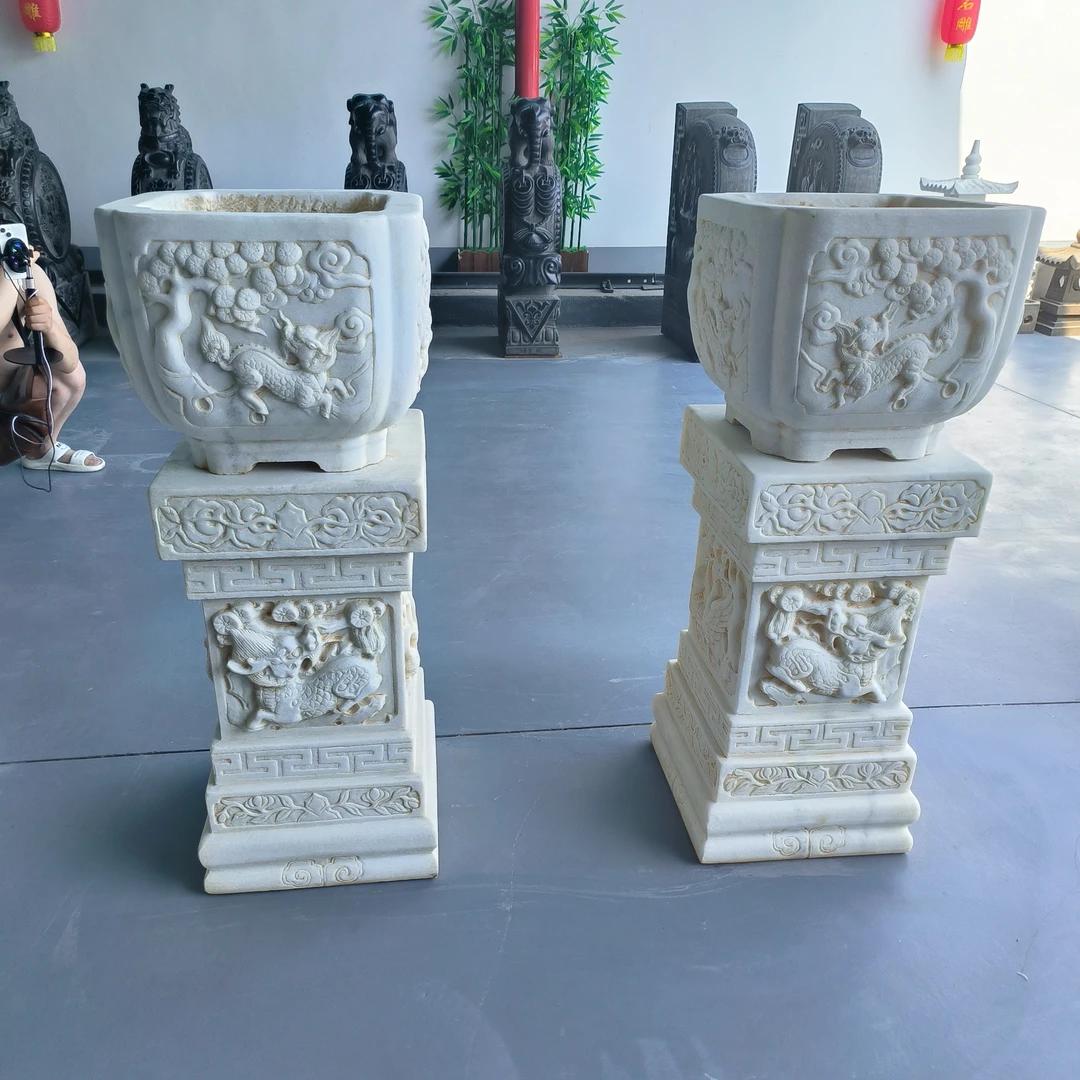 （聚达精选）花几花架石墩花盆，材质汉白玉复古，包邮不含卸车和摆放