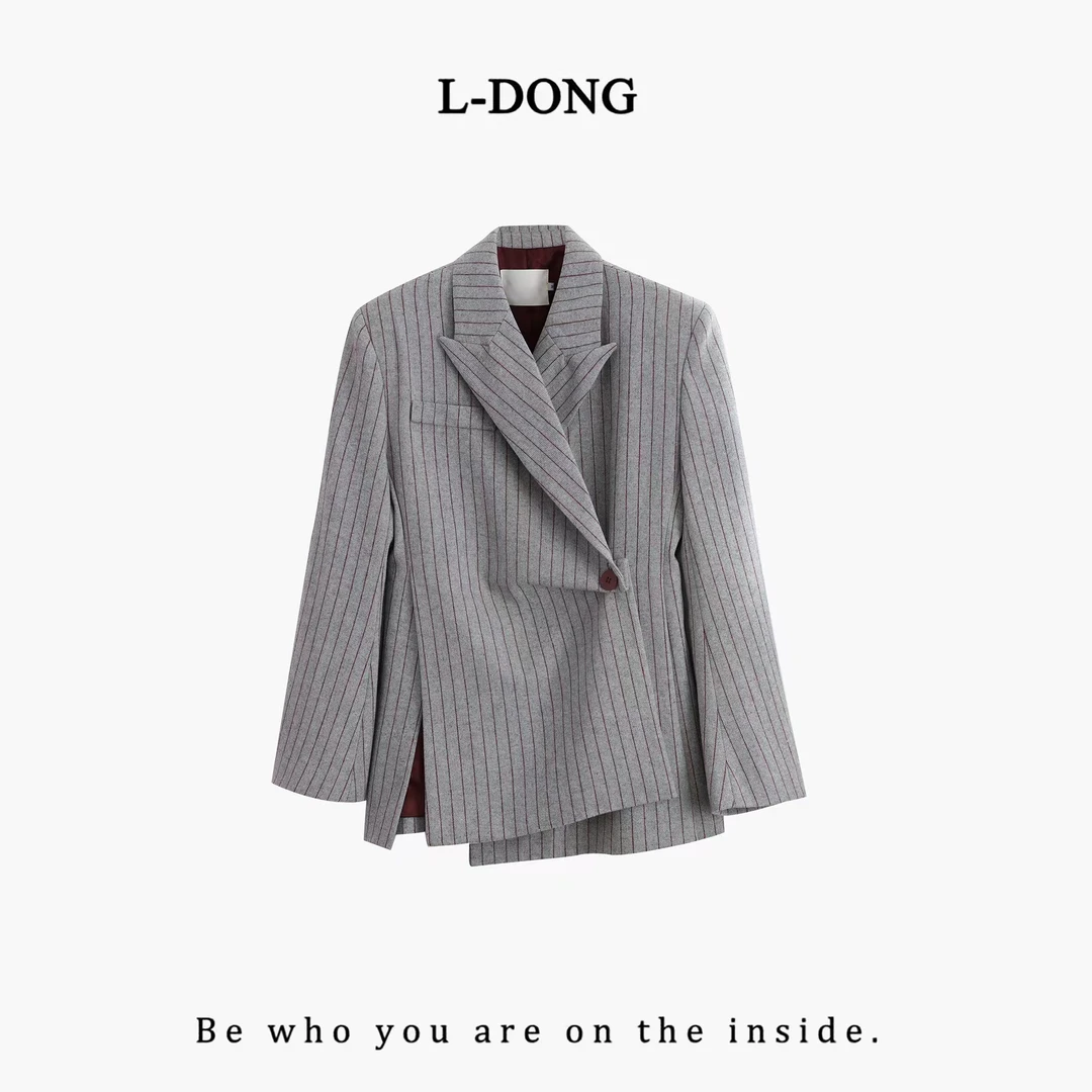 L-DONG 小众设计师款不规则条纹时尚百搭西装