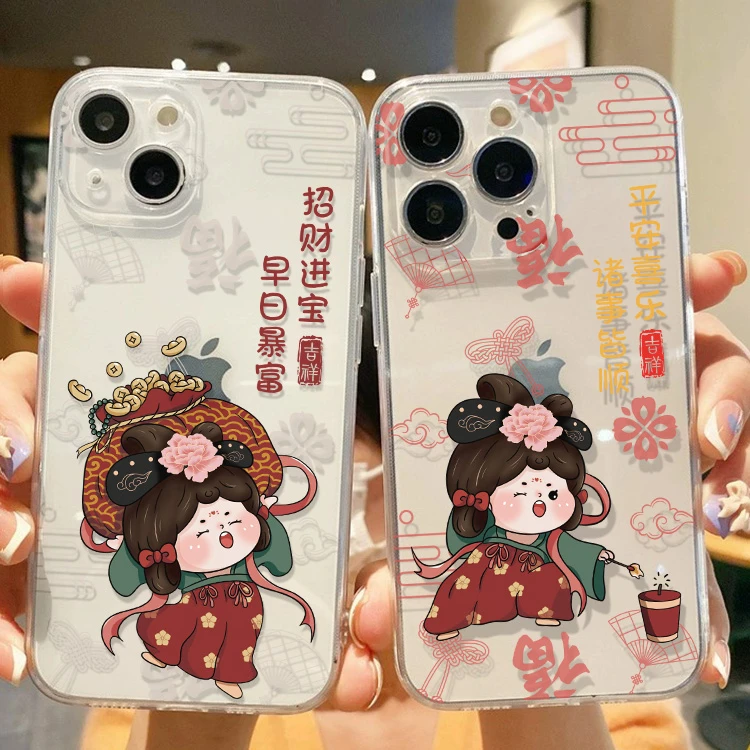 古风少女适用苹果/华为/小米/OPPO/VIVO高颜值唐风美人透明手机壳