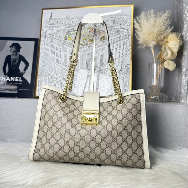 95新  何为奢侈/ Gucci padlock链条包 中号 白色/KX7524