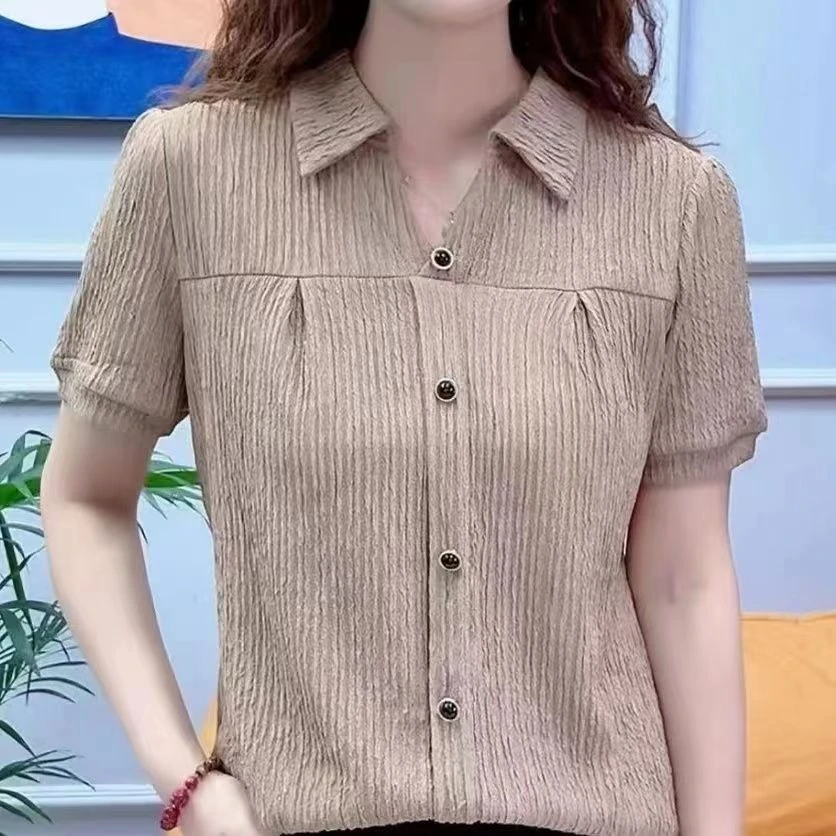 2025翻领新款时尚气质百搭洋气衬衣领宽松短袖上衣衬衫宽松外穿女
