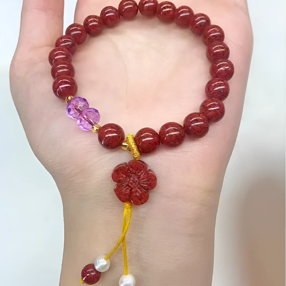 含辰砂工艺品晶体朱砂桃花女8mm手串手链晶体砂手串