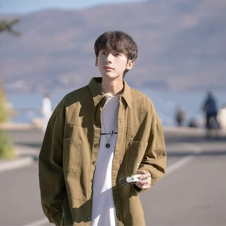 25春秋新款工装衬衫男士潮流时尚外套休闲痞帅宽松轻奢美式复古