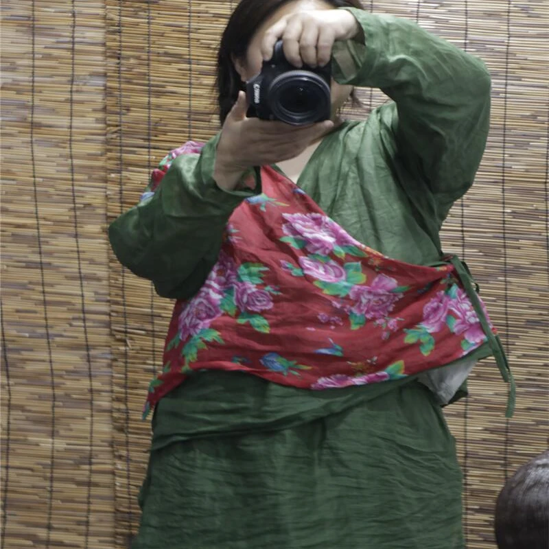 苎麻100支撞色上衣宽松系带文艺休闲衬衫