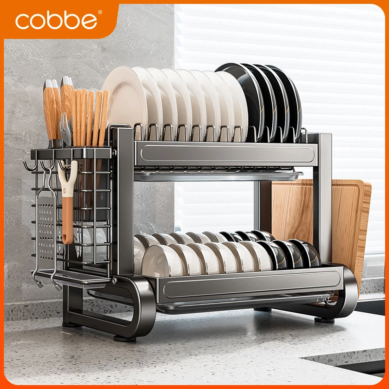 卡贝厨房台面碗碟置物架沥水筷子砧板收纳不锈钢落地置物架碗碟