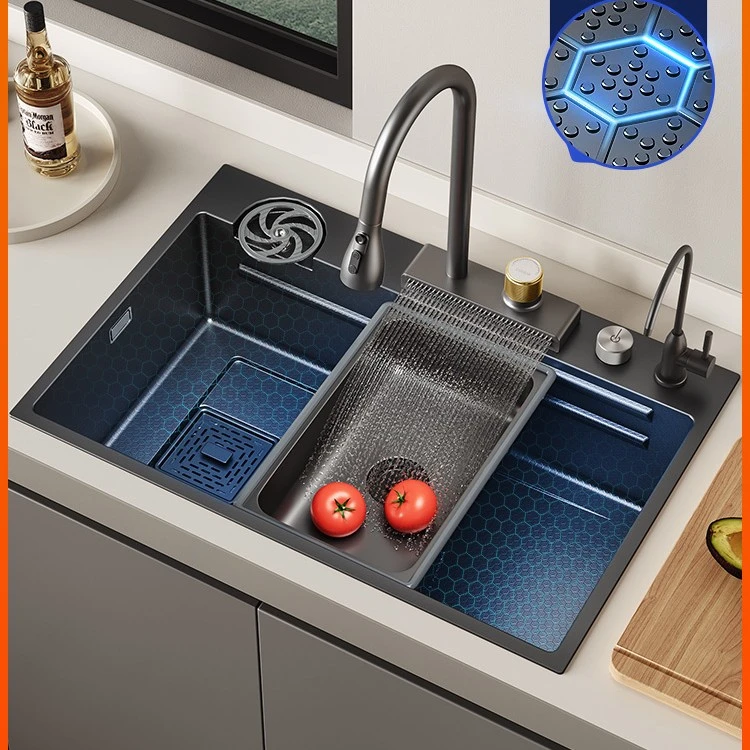 卡贝304不锈钢抗污水槽大单槽侧排水洗菜盆厨房洗碗洗菜池台下盆