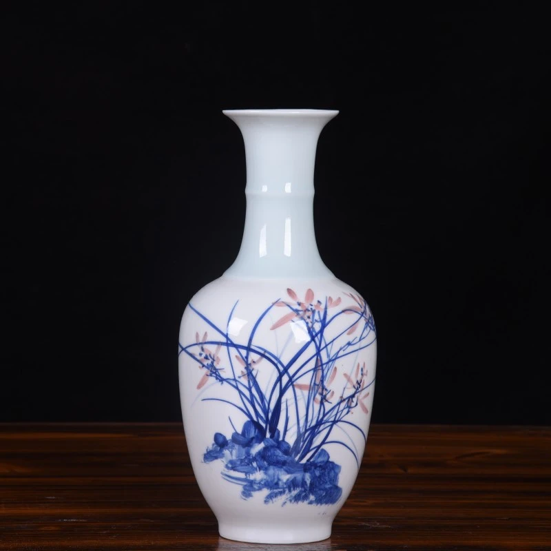 h【代拍链接】12荷花带雕山水青釉陶瓷小花瓶摆件水培插花桌面精致j