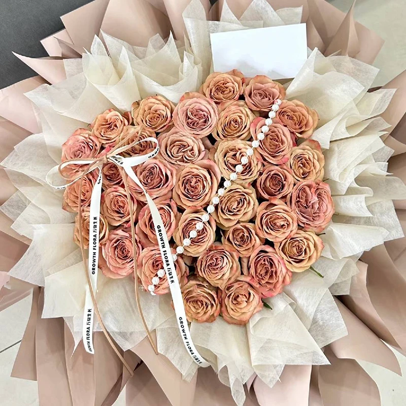 【奶油泡芙】33朵卡布奇洛玫瑰冬日鲜花花束直播间同城鲜花送对象送闺蜜生日花见面花小时达