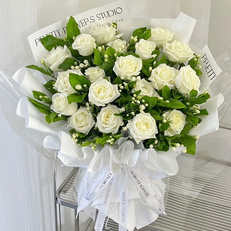 【白首不相离】19朵雪山白玫瑰搭配茉莉同城花店鲜花花束预定送对象闺蜜告白生日礼物纪念日同城配送上门小时达
