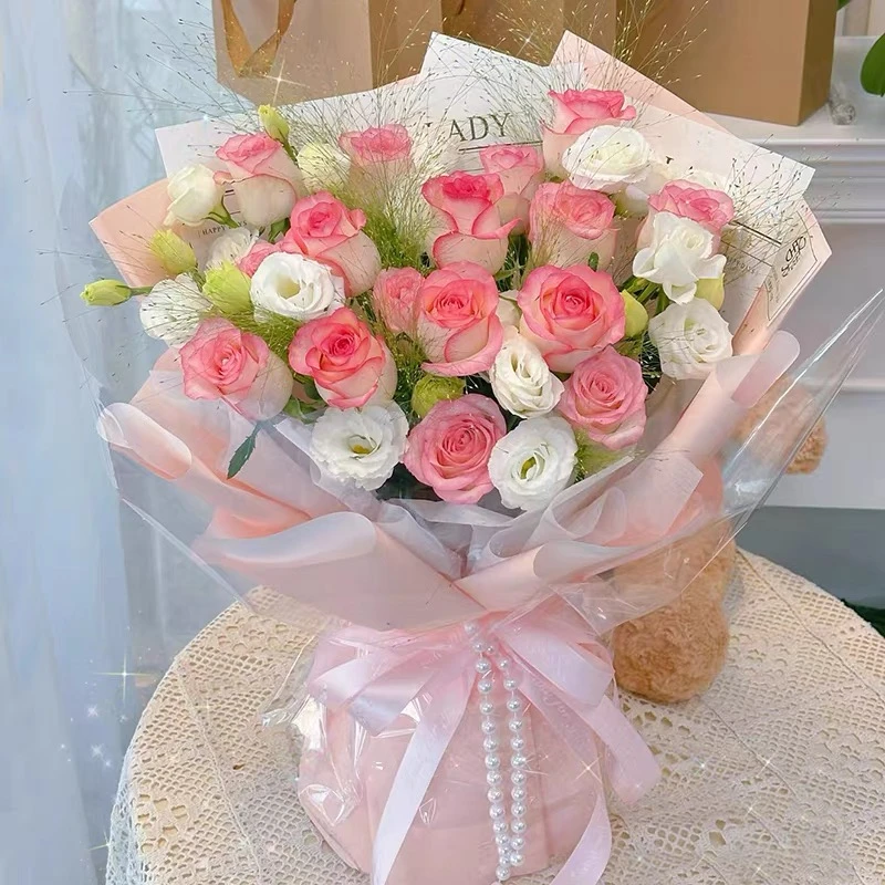 【心跳漏一拍】16朵艾莎粉玫瑰搭配桔梗同城花店鲜花花束预定送女友送闺蜜送朋友花同城配送告白生日礼物小时达