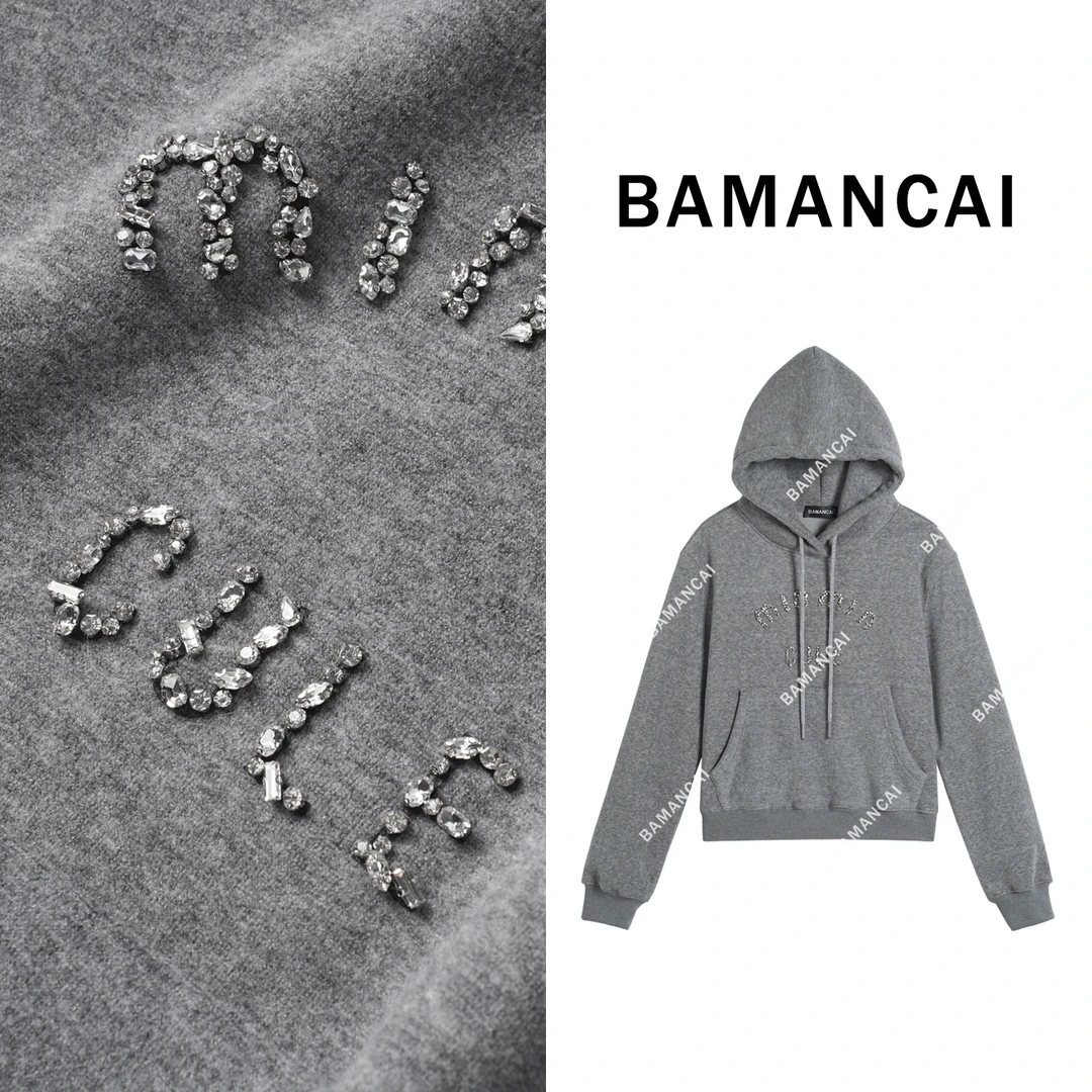 Bamancai-冬季新款重工时尚百搭连帽加绒韩版ins卫衣