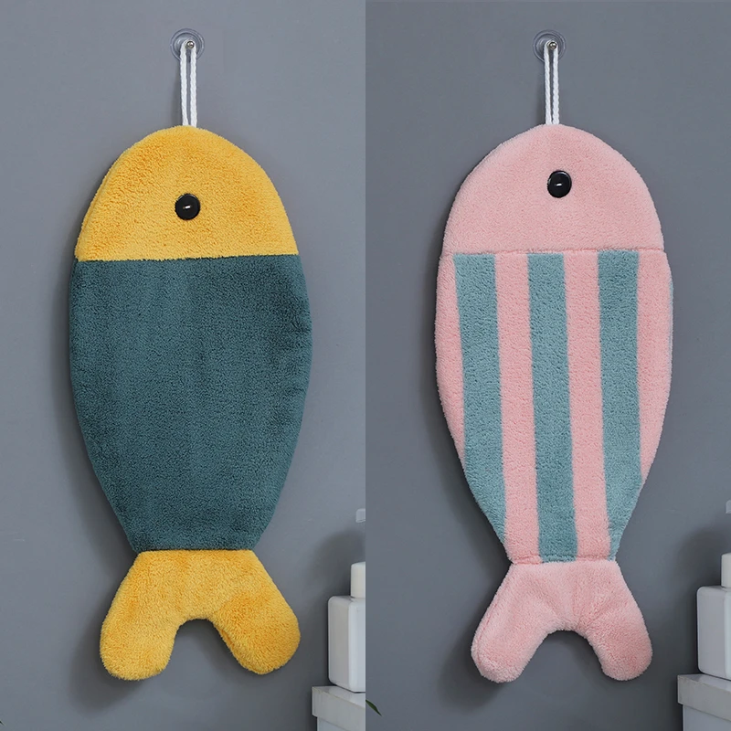 【小鱼擦手巾】2条装动物可爱卫生间吸水加厚浴室可挂式厨房家用