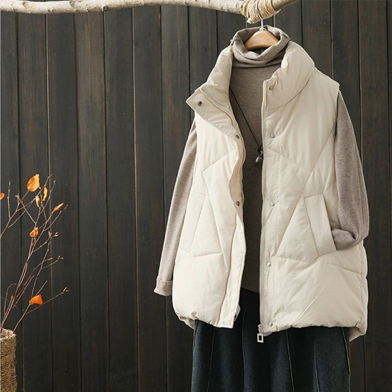 210胖mm棉服马甲女秋冬背心文艺宽松大码立领百搭外搭棉衣外套