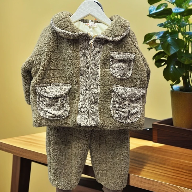 男宝宝两件套套装加绒儿童时尚毛绒冬季加厚