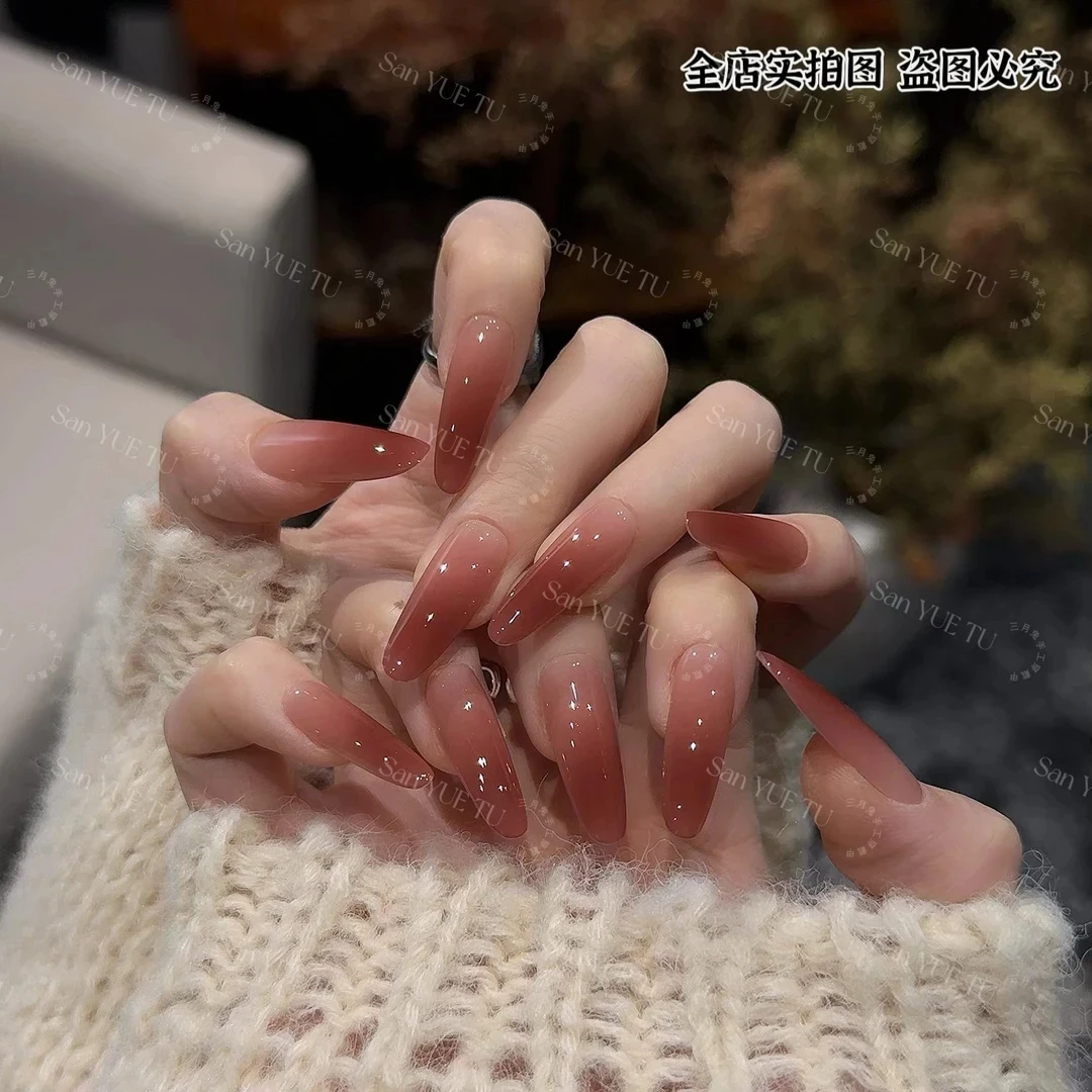 烟熏玫瑰 手工夏日甲片轻奢显白指尖纯欲定制穿戴甲