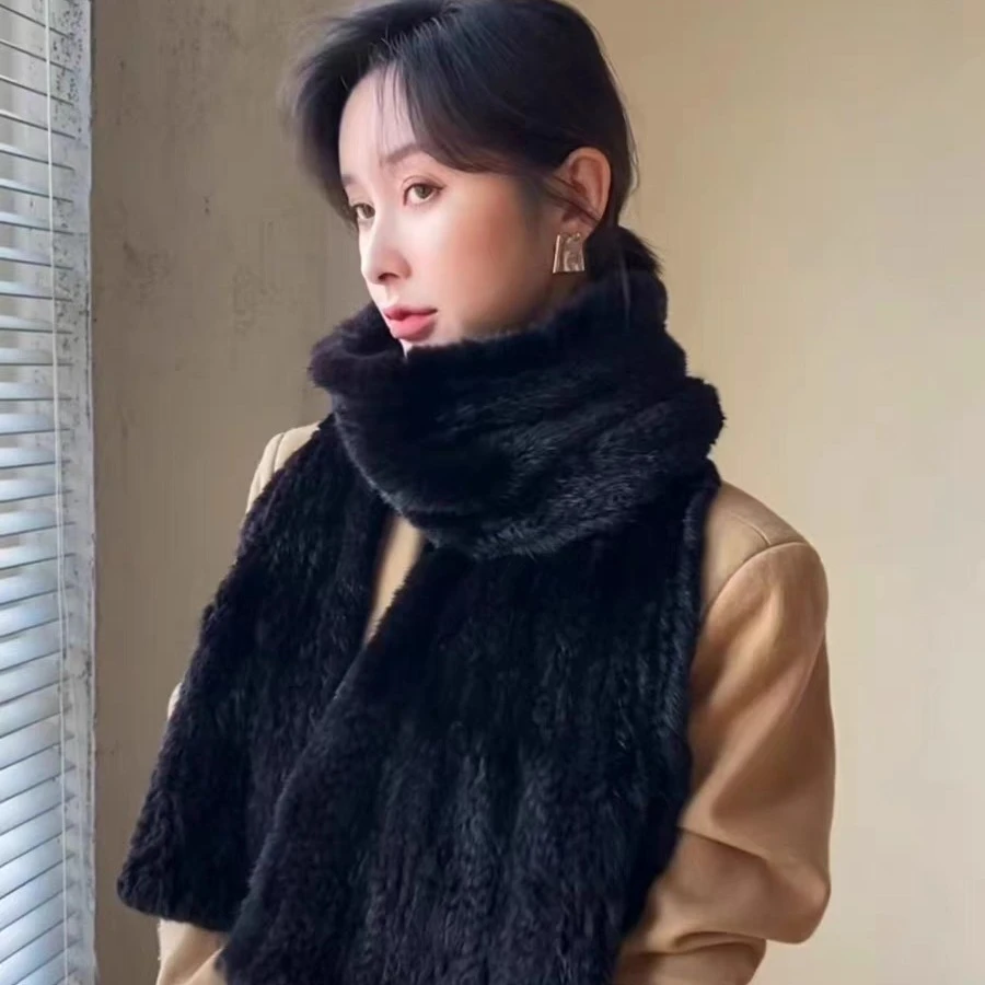 裘迩锘水貂毛围巾长款保暖百搭气质款品质韩版皮草围脖水貂皮草