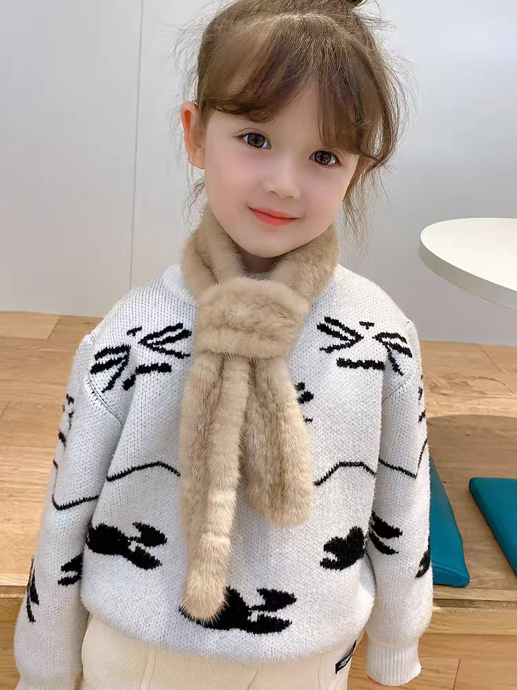 水貂毛冬日好物编织小细条围巾儿童大人女秋冬百搭优雅气质简约