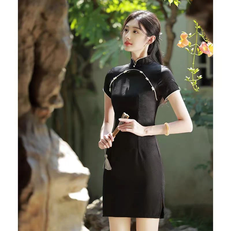 【1209黑色改良修身国潮】网红单层气质百搭款淑女显瘦旗袍