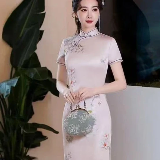 【129香槟色玉竹蝴蝶】（花色以直播间为主）网红单层气质百搭款旗袍