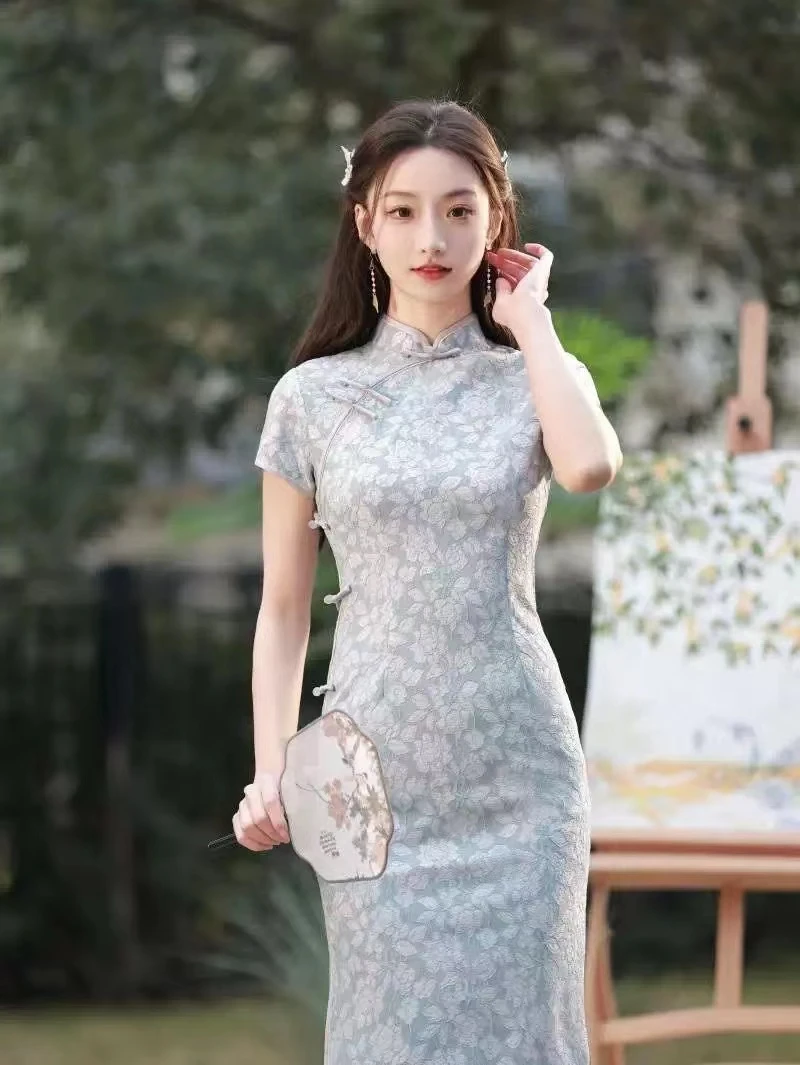 【292蓝色蕾丝8扣】时尚气质淑女显瘦旗袍中国风旗袍