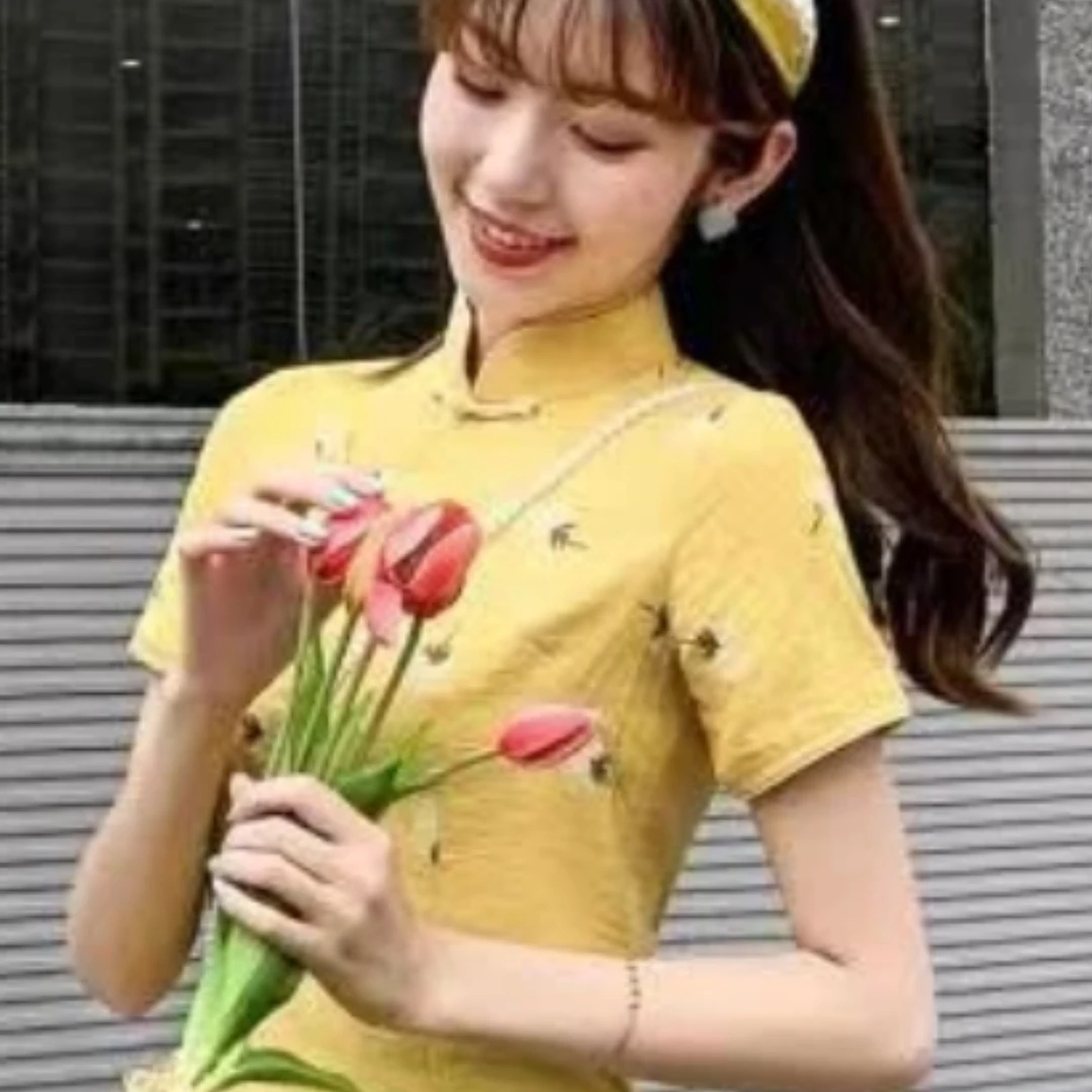 【1392黄色蒲公英】网红淑女显瘦中国风旗袍气质