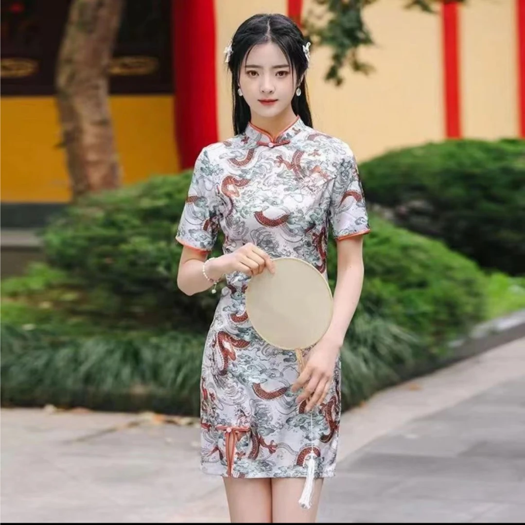 【1008国潮龙凤】时尚年轻短款单层旗袍