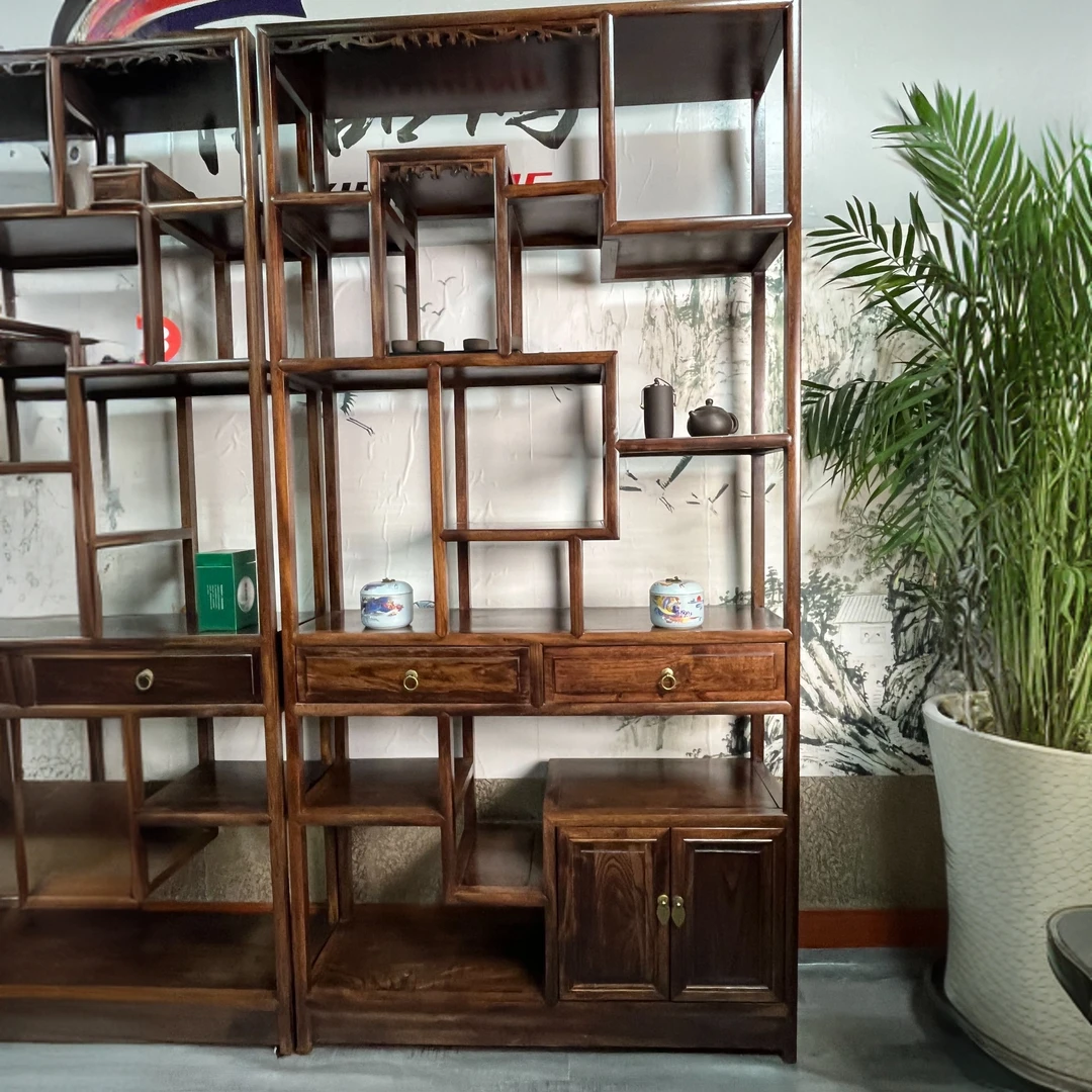 进口印尼菠萝格多层博古架置物实木新中式茶叶架多宝阁办公摆件