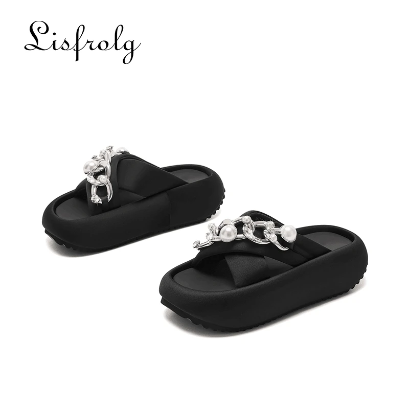 清货【盛夏清凉】黎丝菲尔厚底外穿拖鞋女2024夏季水钻珍珠休闲凉鞋