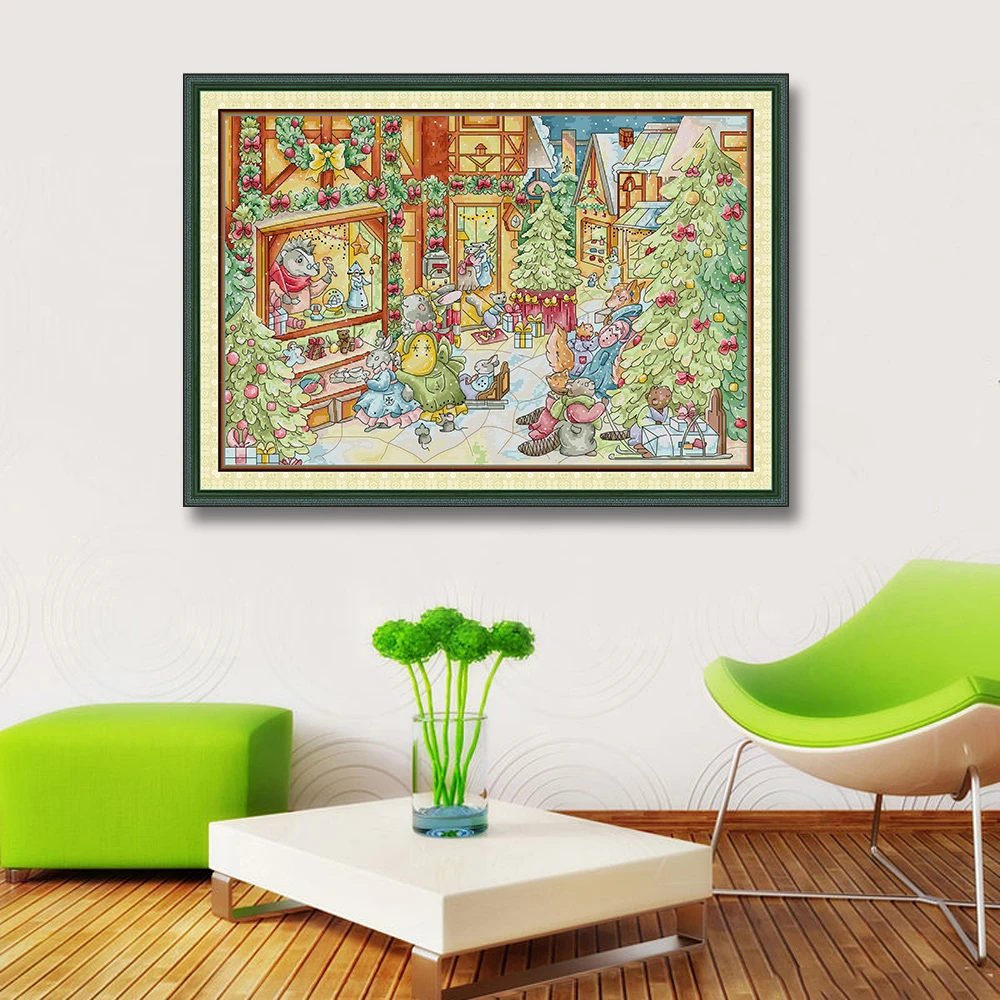 NKF新年小镇十字绣2024年新款印花简约线绣客厅卧室清新