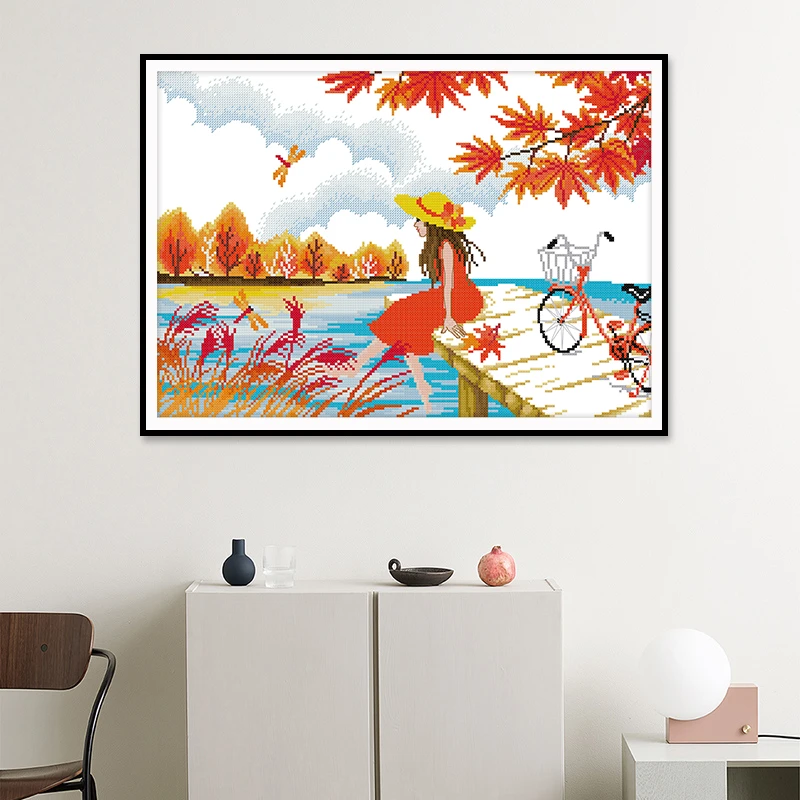 NKF十字绣 秋天的风景 2023新款线绣背景墙卧室挂件套件清新简约