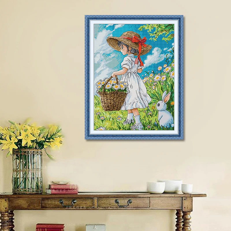 NKF2024年十字绣女孩和兔子人物唯美家居装饰手工自绣