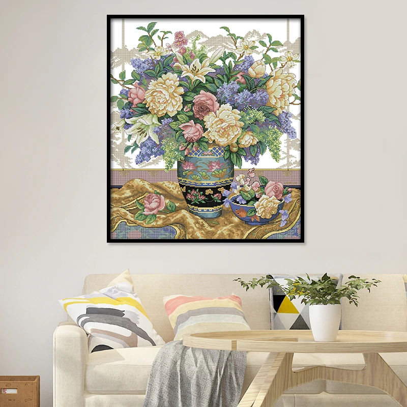 NKF NEEDLE KUNG FU十字绣东方花瓶客厅书房装饰画自己绣刺绣套件